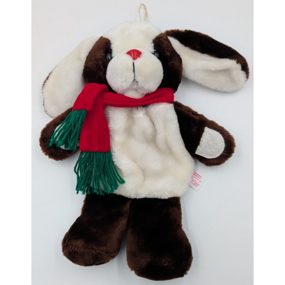 Fairview Puppy Dog Plush Stocking Sack‎ Brown White Christmas Scarf 1988 80s VTG